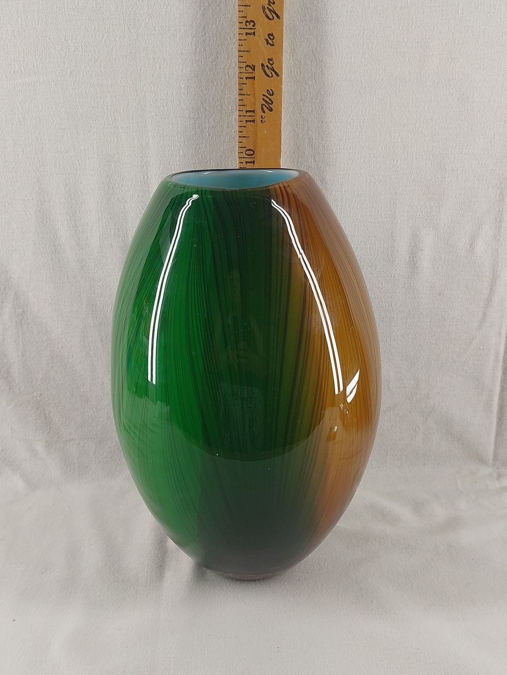 Green and Amber Handblown Glass Vase